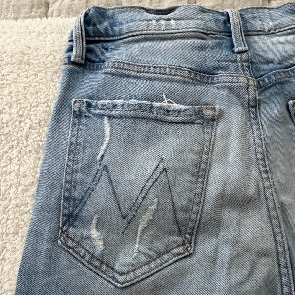 Mother Light Wash Distressed Straight Leg Jeans